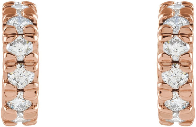 14K Gold Round Lab-Grown Diamond French-Set Hoop Earrings - Rose Gold - view 4