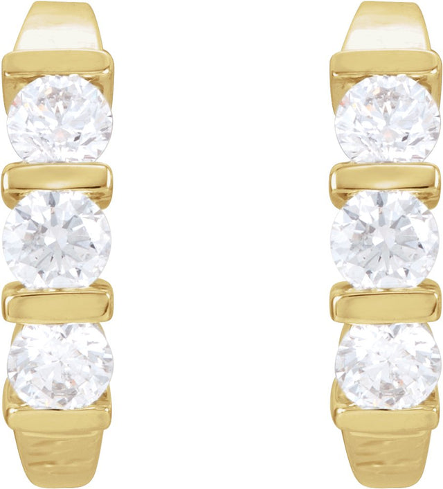 14K Gold Round Lab-Grown Diamond Three-Stone J-Hoop Earrings - Yellow Gold - view 4