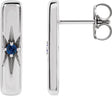 14K Gold Round Natural Blue Sapphire Accented Bar Earrings - White Gold