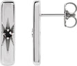 14K Gold Round Natural Black Onyx Accented Bar Earrings - White Gold