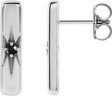 Platinum Round Natural Black Onyx Accented Bar Earrings