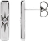 Platinum Round Natural White Sapphire Accented Bar Earrings