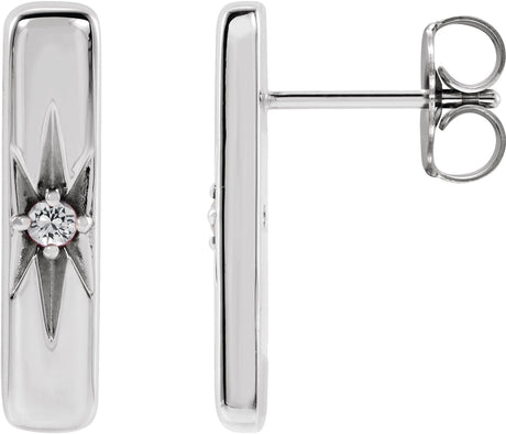 14K Gold Round Natural White Sapphire Accented Bar Earrings - White Gold
