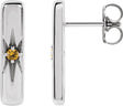 Platinum Round Natural Yellow Sapphire Accented Bar Earrings