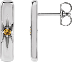 Platinum Round Natural Yellow Sapphire Accented Bar Earrings