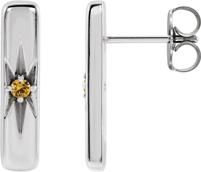 14K Gold Round Natural Yellow Sapphire Accented Bar Earrings - White Gold