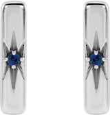Platinum Round Natural Blue Sapphire Accented Bar Earrings - view 2