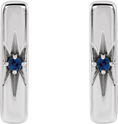 Platinum Round Natural Blue Sapphire Accented Bar Earrings - view 2