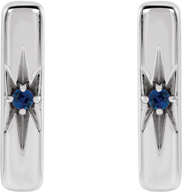Platinum Round Natural Blue Sapphire Accented Bar Earrings - view 2