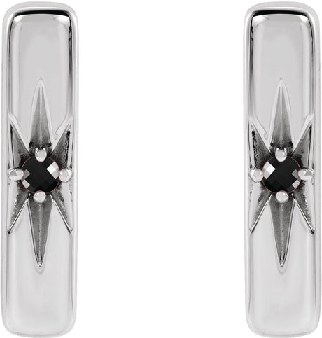 Platinum Round Natural Black Onyx Accented Bar Earrings - view 2