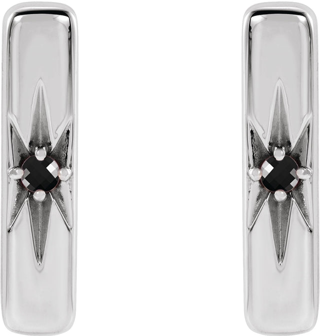 Platinum Round Natural Black Onyx Accented Bar Earrings - view 2