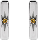 14K Gold Round Natural Yellow Sapphire Accented Bar Earrings - White Gold - view 2