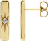 14K Gold Round Natural White Sapphire Accented Bar Earrings - Yellow Gold