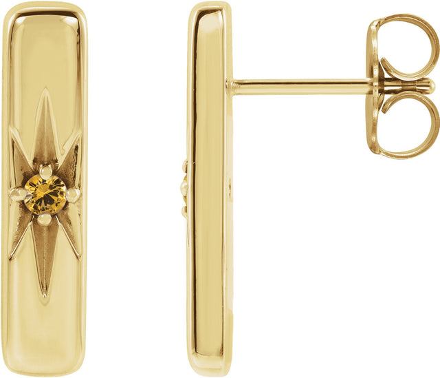 14K Gold Round Natural Yellow Sapphire Accented Bar Earrings - Yellow Gold