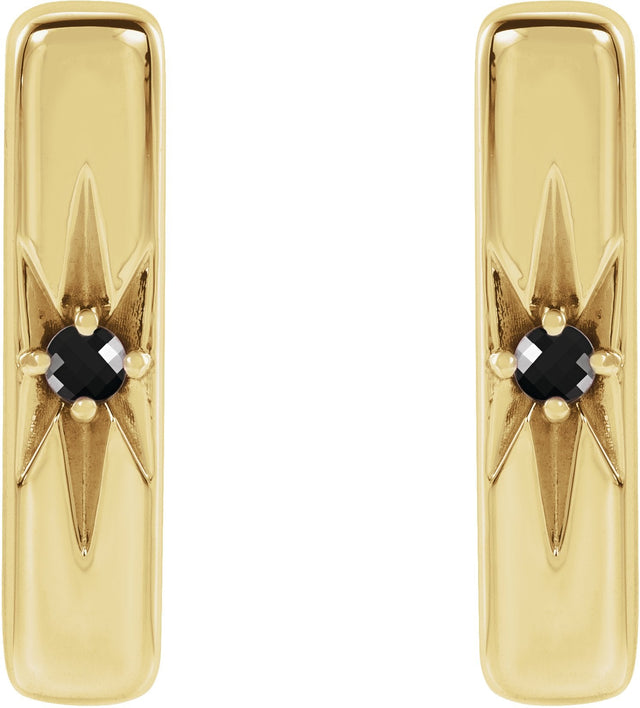 14K Gold Round Natural Black Onyx Accented Bar Earrings - Yellow Gold - view 2