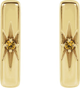 14K Gold Round Natural Yellow Sapphire Accented Bar Earrings - Yellow Gold - view 2