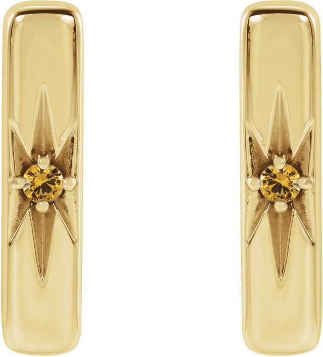 14K Gold Round Natural Yellow Sapphire Accented Bar Earrings - Yellow Gold - view 2