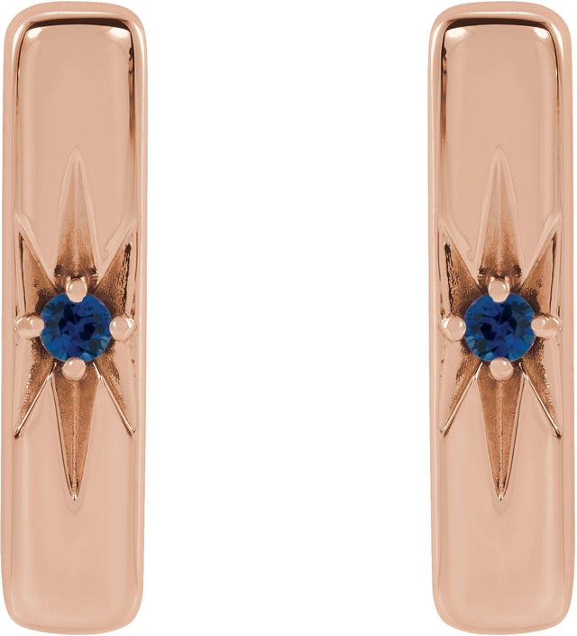 14K Gold Round Natural Blue Sapphire Accented Bar Earrings - Rose Gold - view 2