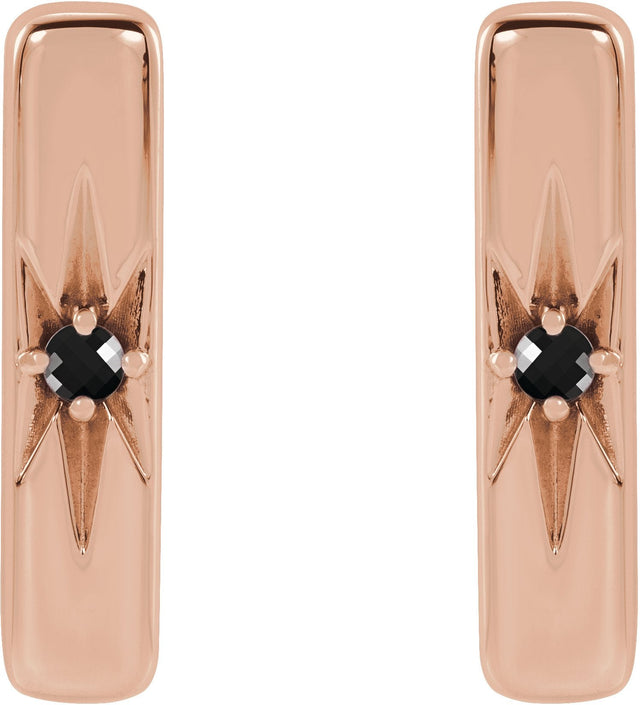 14K Gold Round Natural Black Onyx Accented Bar Earrings - Rose Gold - view 2