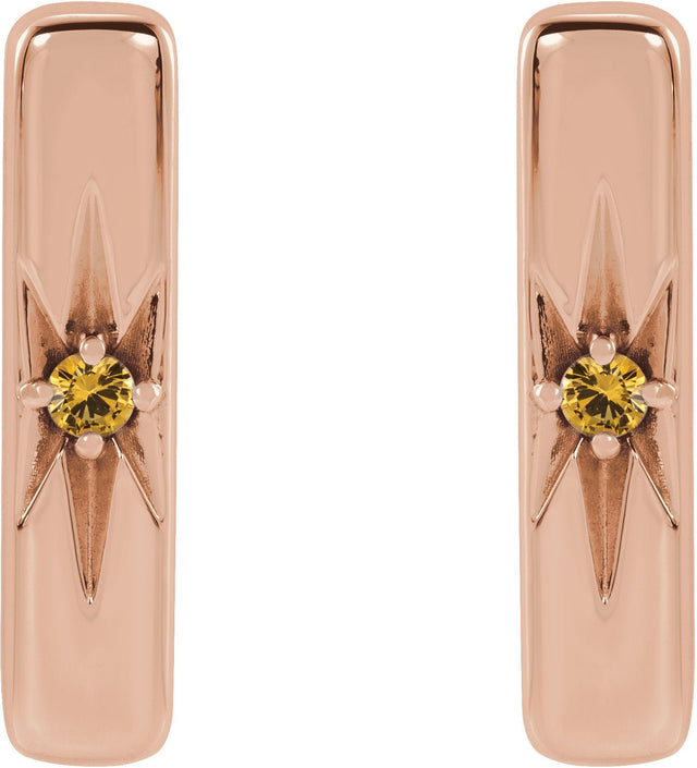 14K Gold Round Natural Yellow Sapphire Accented Bar Earrings - Rose Gold - view 2