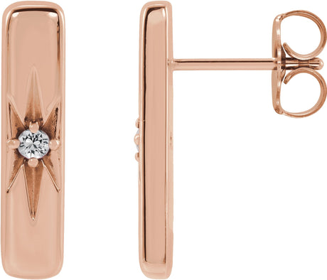 14K Gold Round Natural White Sapphire Accented Bar Earrings - Rose Gold