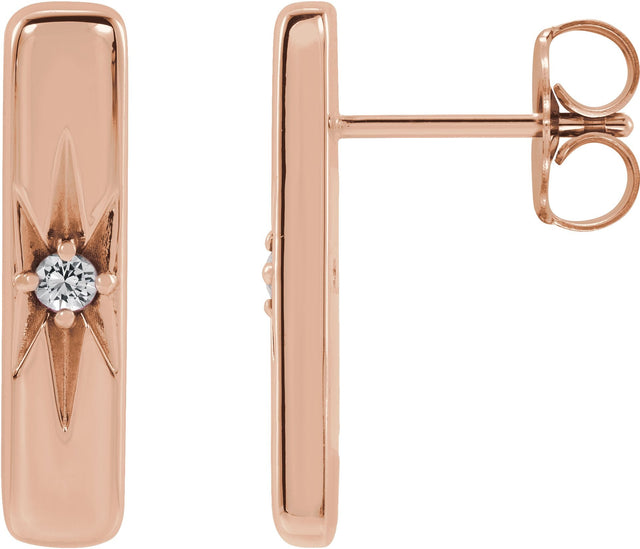 14K Gold Round Natural White Sapphire Accented Bar Earrings - Rose Gold
