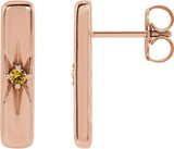 14K Gold Round Natural Yellow Sapphire Accented Bar Earrings - Rose Gold