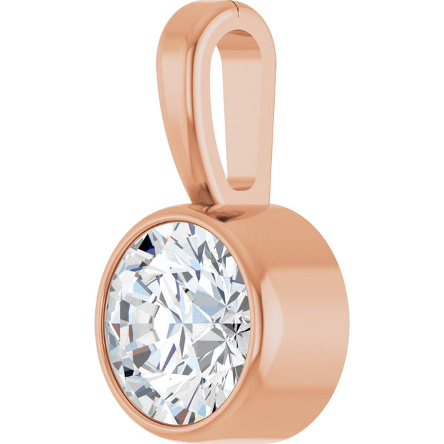 14K Gold Round Natural Diamond Bezel-Set Solitaire Necklace or Pendant – up to 0.06 CTW - Rose Gold - view 5