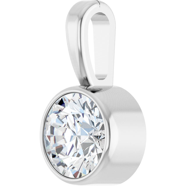 Platinum Round Natural Diamond Bezel-Set Solitaire Necklace or Pendant - view 5