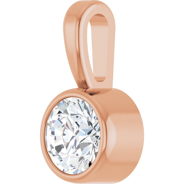 14K Gold Round Natural Diamond Bezel-Set Solitaire Necklace or Pendant – up to 0.06 CTW - Rose Gold - view 5