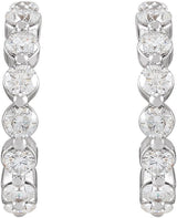 14K Gold Round Lab-Grown Diamond Accented Hoop Earrings – 2.2-3mm Stones - White Gold - view 4