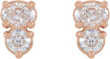 14K Gold Oval Natural Diamond Two-Stone Earrings - Rose Gold - view 5