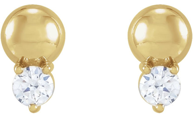 14K Gold Round Natural Diamond Accented Bead Earrings - Yellow Gold - view 4