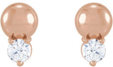 14K Gold Round Natural Diamond Accented Bead Earrings - Rose Gold - view 4