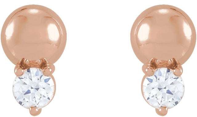 14K Gold Round Natural Diamond Accented Bead Earrings - Rose Gold - view 4