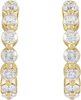 14K Gold Round Natural Diamond Accented Hoop Earrings – 2-3mm Stones - Yellow Gold - view 4