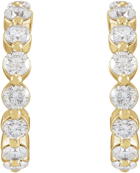 14K Gold Round Lab-Grown Diamond Accented Hoop Earrings – 2.2-3mm Stones - Yellow Gold - view 4