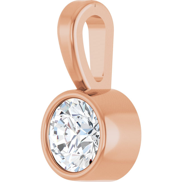 14K Gold Round Natural Diamond Bezel-Set Solitaire Necklace or Pendant – up to 0.06 CTW - Rose Gold - view 6