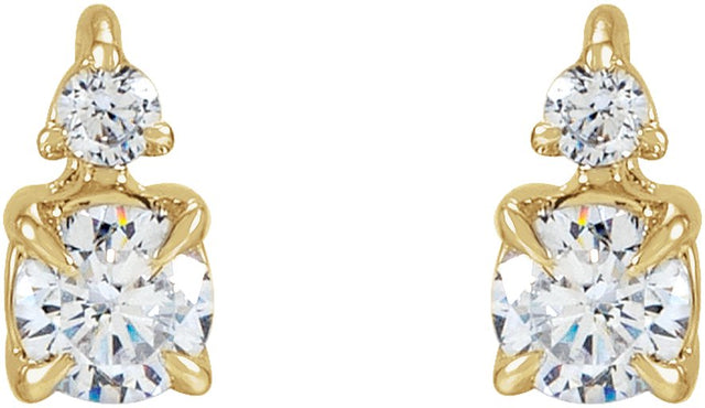 14K Gold Round Lab-Grown Diamond Earrings – 3.5-4.5mm Stones - Yellow Gold - view 2