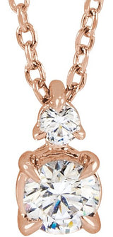 14K Gold Round Lab-Grown Diamond Accented Claw-Prong Necklace - Rose Gold