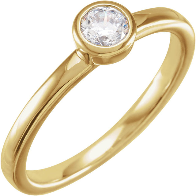 14K Gold Round Lab-Grown Diamond Bezel-Set Ring - Yellow Gold