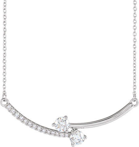 14K Gold Round Lab-Grown Diamond Two-Stone Necklace - White Gold