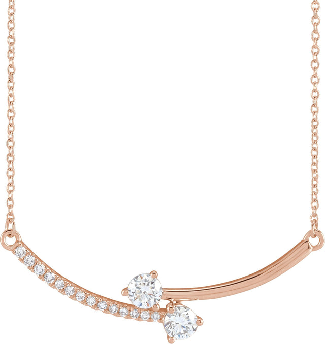 14K Gold Round Lab-Grown Diamond Two-Stone Necklace - Rose Gold