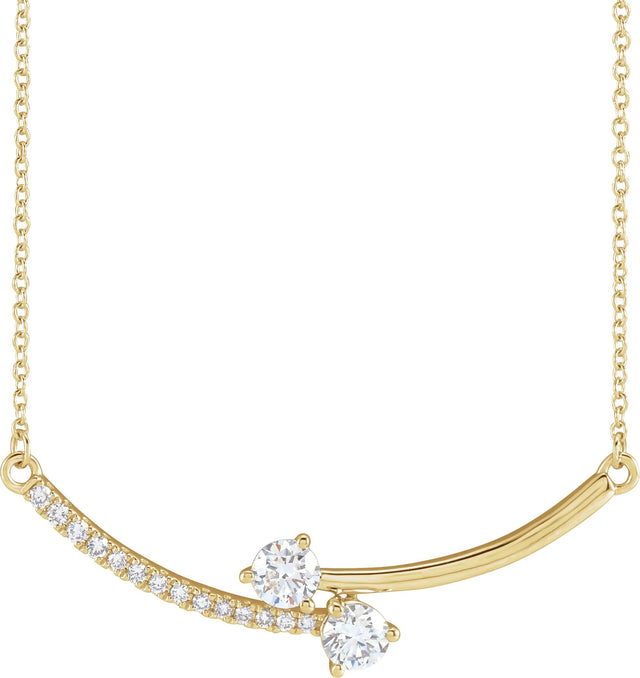 14K Gold Round Lab-Grown Diamond Two-Stone Necklace - Yellow Gold