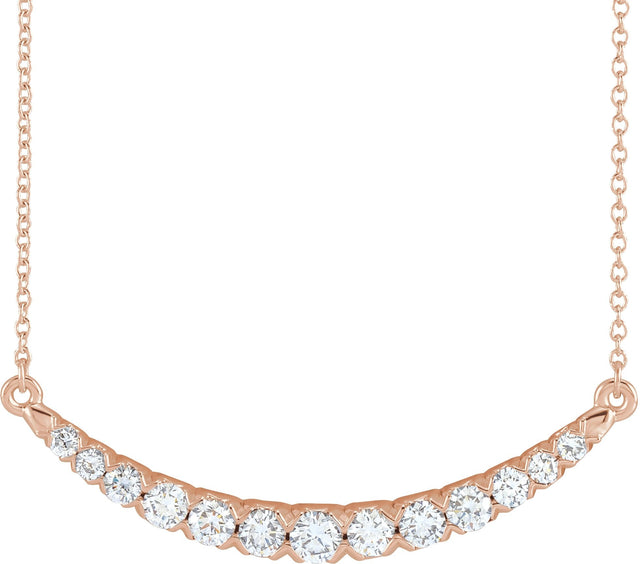 14K Gold Round Lab-Grown Diamond Bar Necklace – 3/4 CTW - Rose Gold