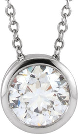 14K Gold Round Lab-Grown Diamond Bezel-Set Solitaire Necklace – 4-6.5mm Stones - White Gold