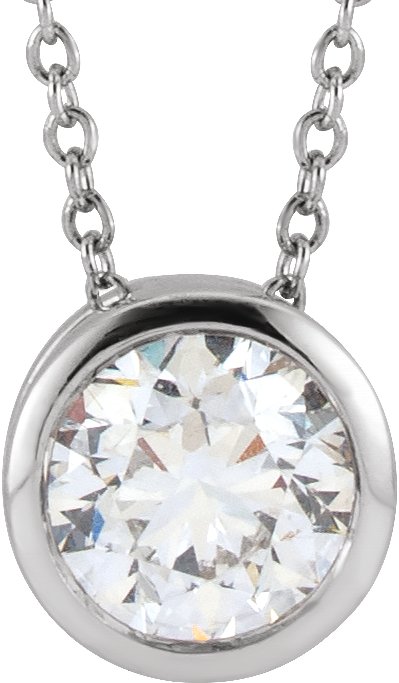 14K Gold Round Lab-Grown Diamond Bezel-Set Solitaire Necklace – 4-6.5mm Stones - White Gold