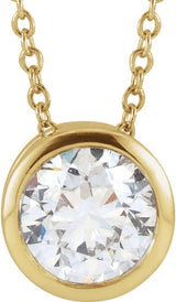 14K Gold Round Lab-Grown Diamond Bezel-Set Solitaire Necklace – 4-6.5mm Stones - Yellow Gold
