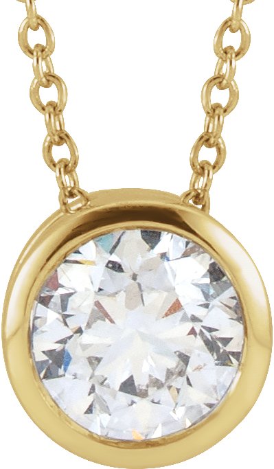 14K Gold Round Lab-Grown Diamond Bezel-Set Solitaire Necklace – 4-6.5mm Stones - Yellow Gold