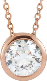 14K Gold Round Lab-Grown Diamond Bezel-Set Solitaire Necklace – 4-6.5mm Stones - Rose Gold